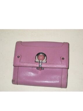 Salvatore Ferragamo Pink Leather Compact Wallet with Signature Turn-Lock